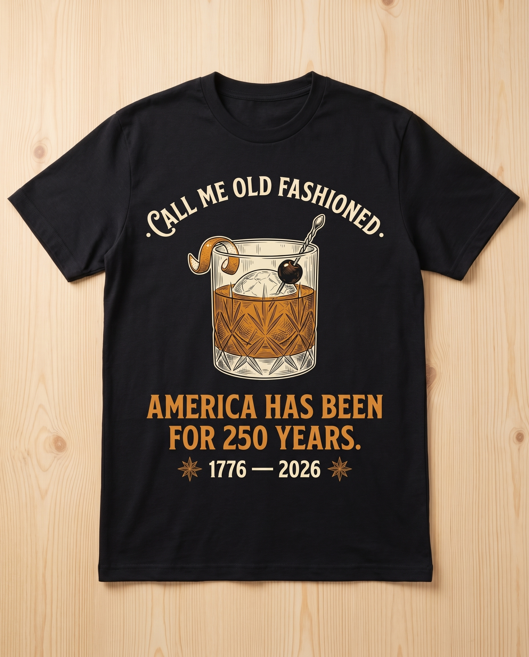 Call Me Old Fashioned t-shirt - flat lay mockup on light wood
