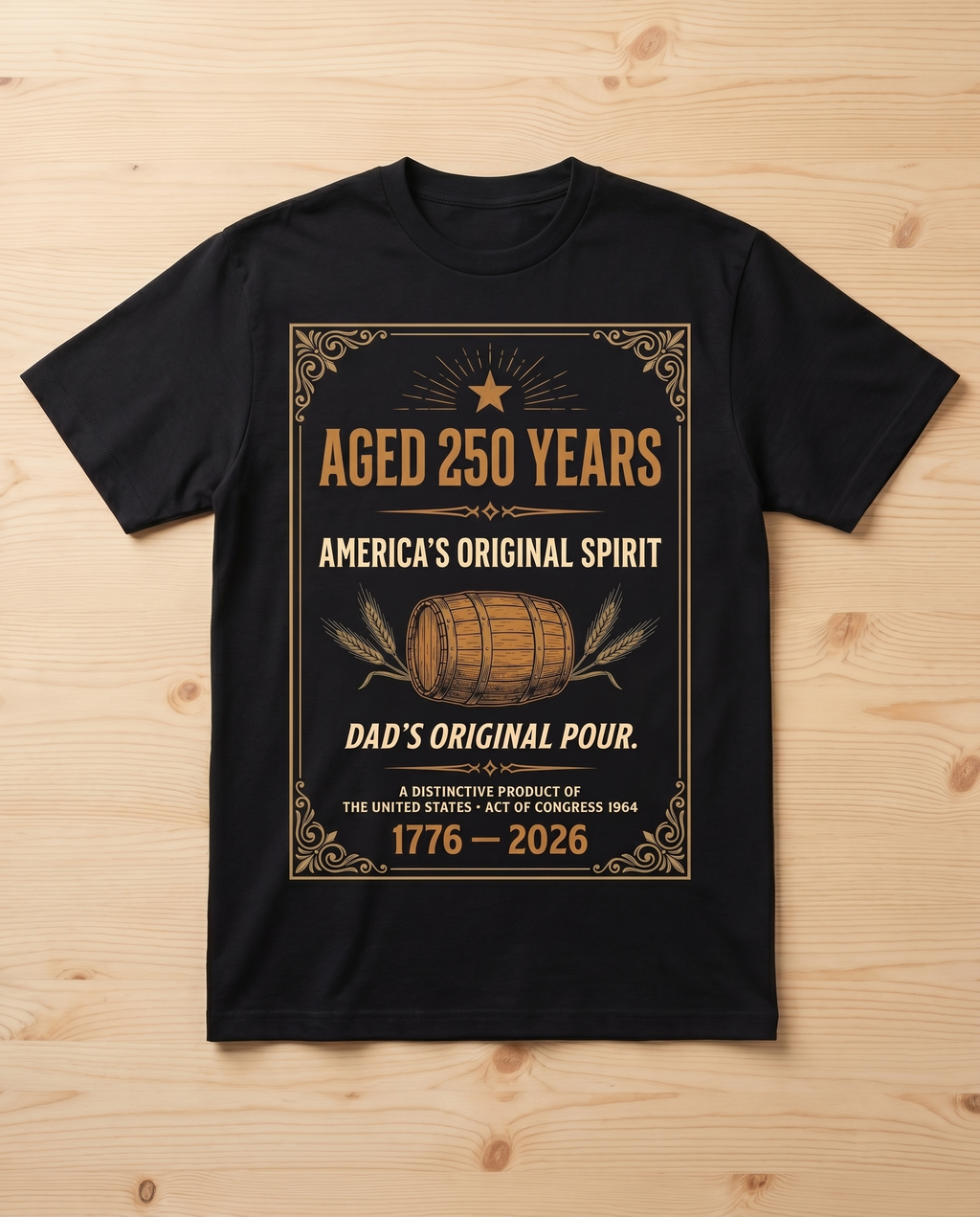 Aged 250 Years t-shirt - flat lay mockup on light wood
