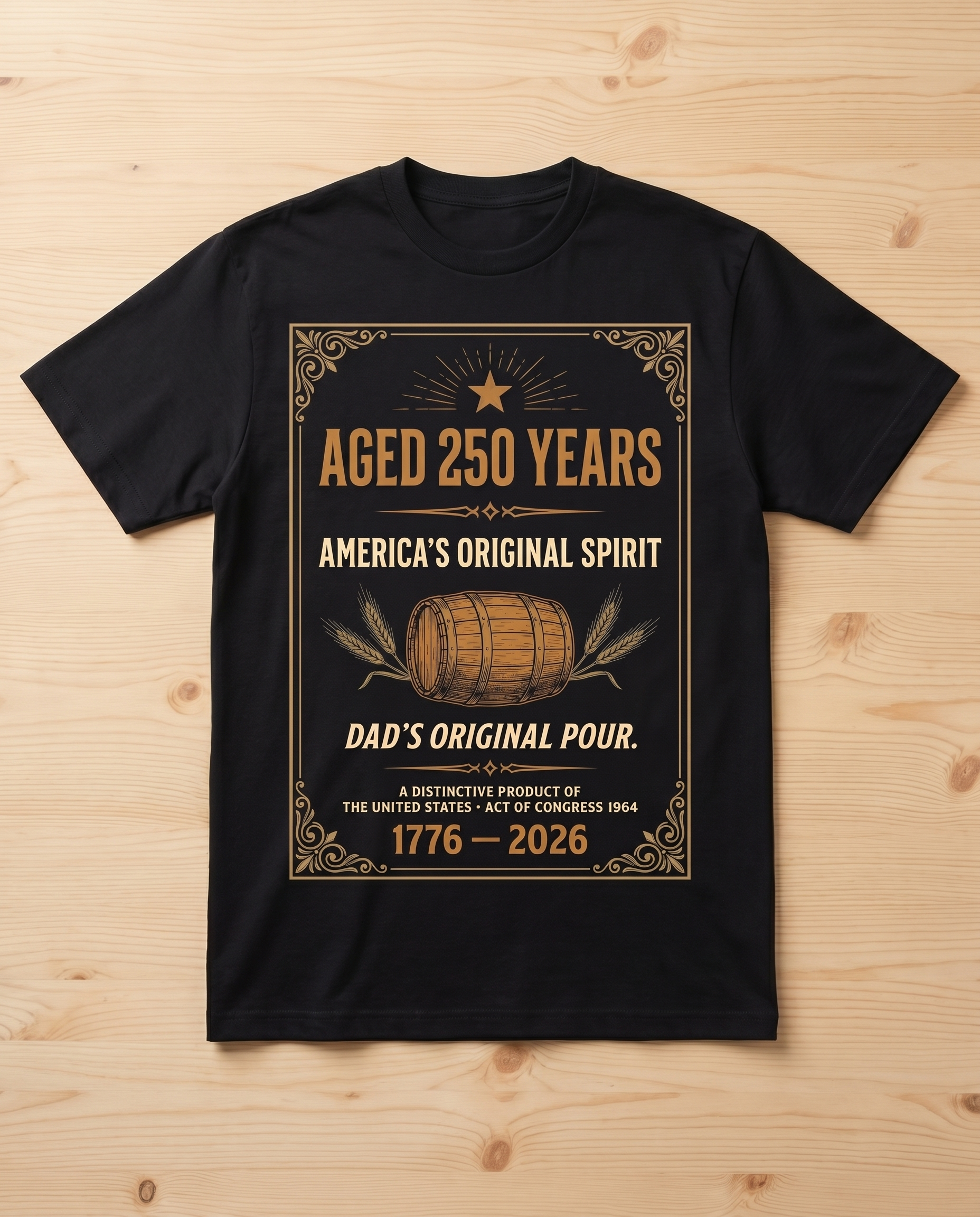 Aged 250 Years t-shirt - flat lay mockup on light wood